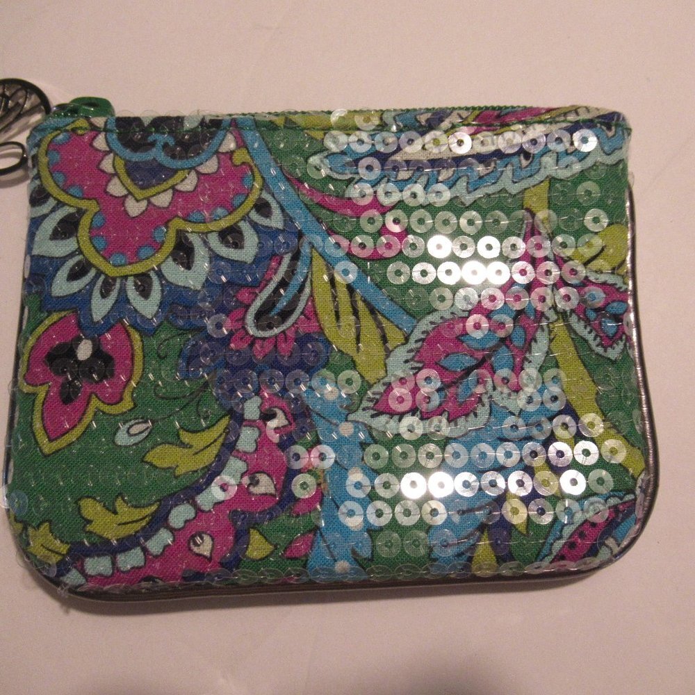 Vera Bradley Sequin Coin Purse Emerald Paisley